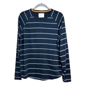 Denim & Flower D&F Ricky Singh Mens Henley Shirt Striped Stretch Navy White Sz L